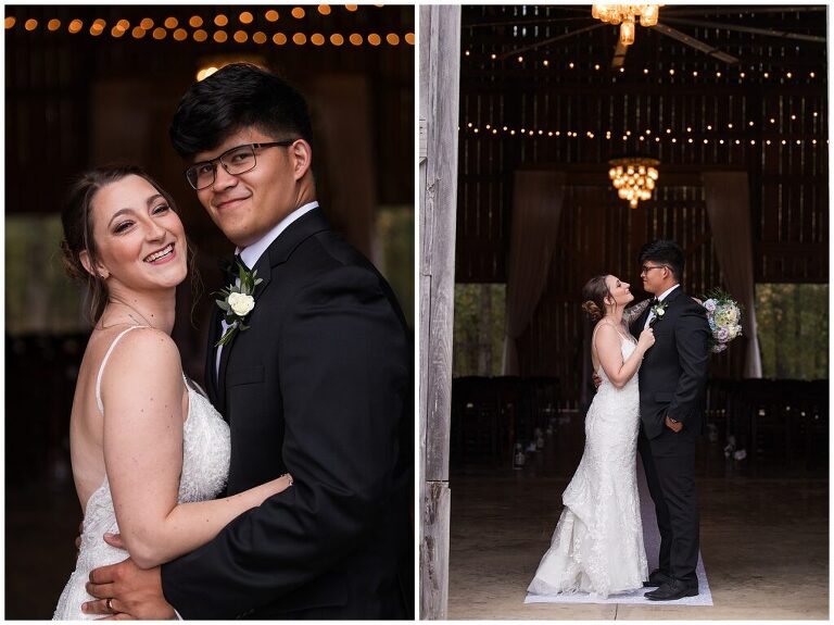 newly married couple at barn at crazy k ranch