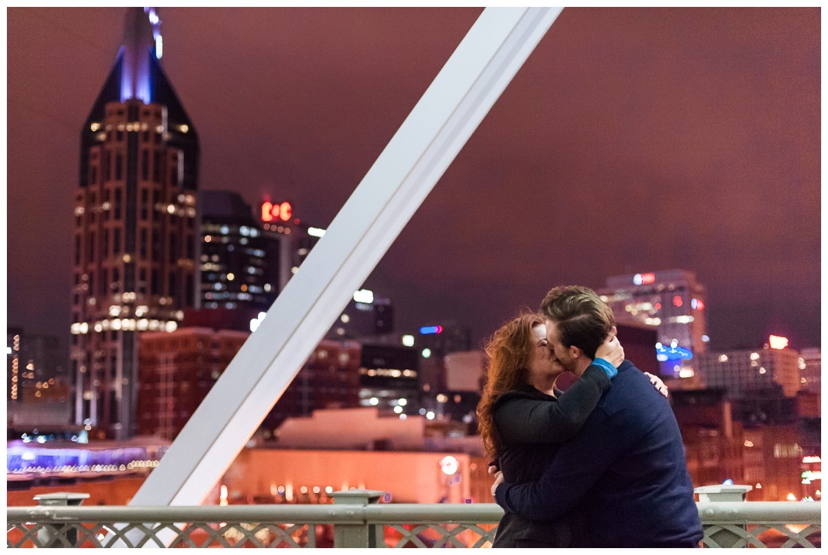 Nashville proposal kissing on bridge