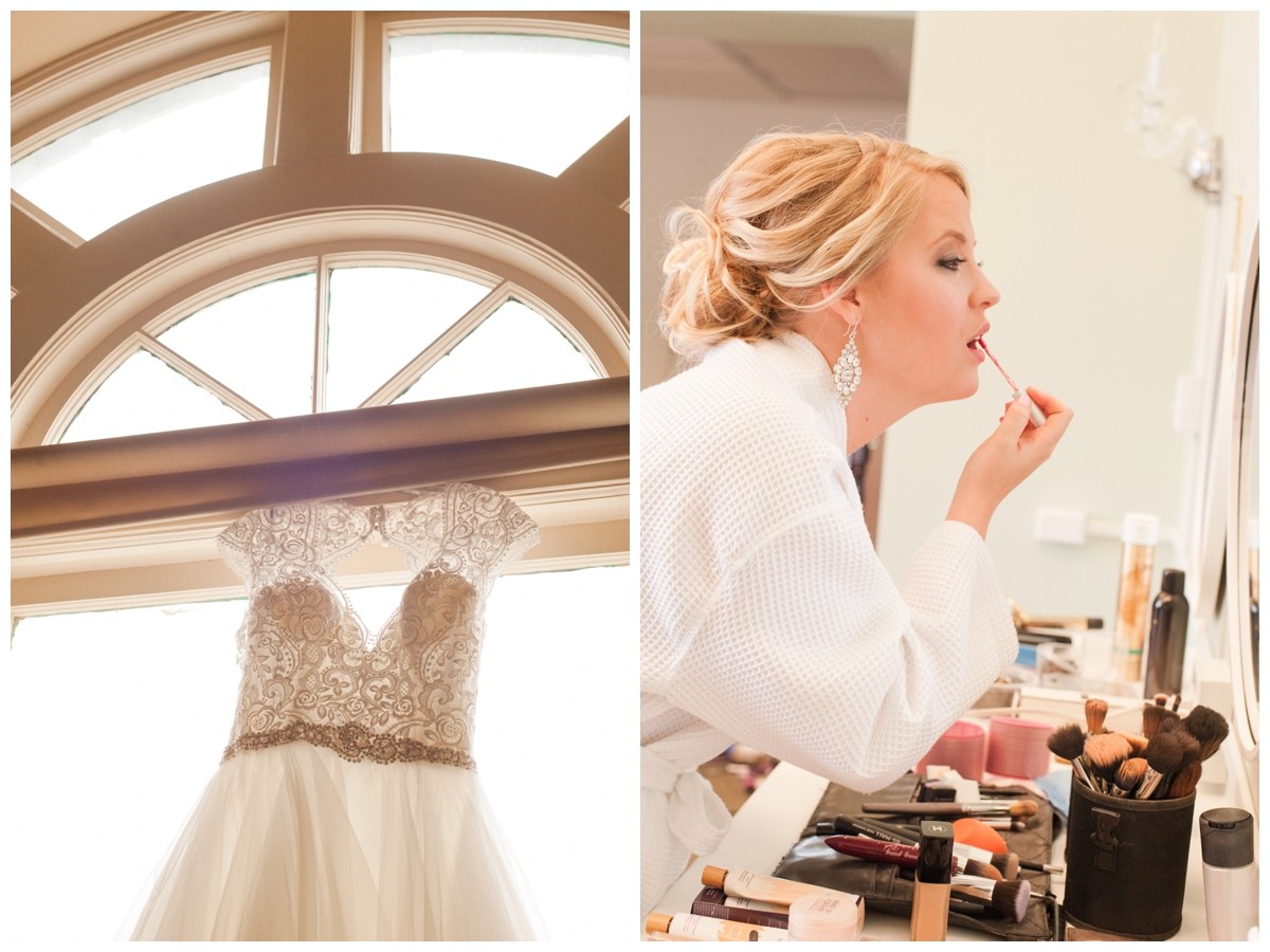 The New Southern wedding bride getting ready and her dress photos