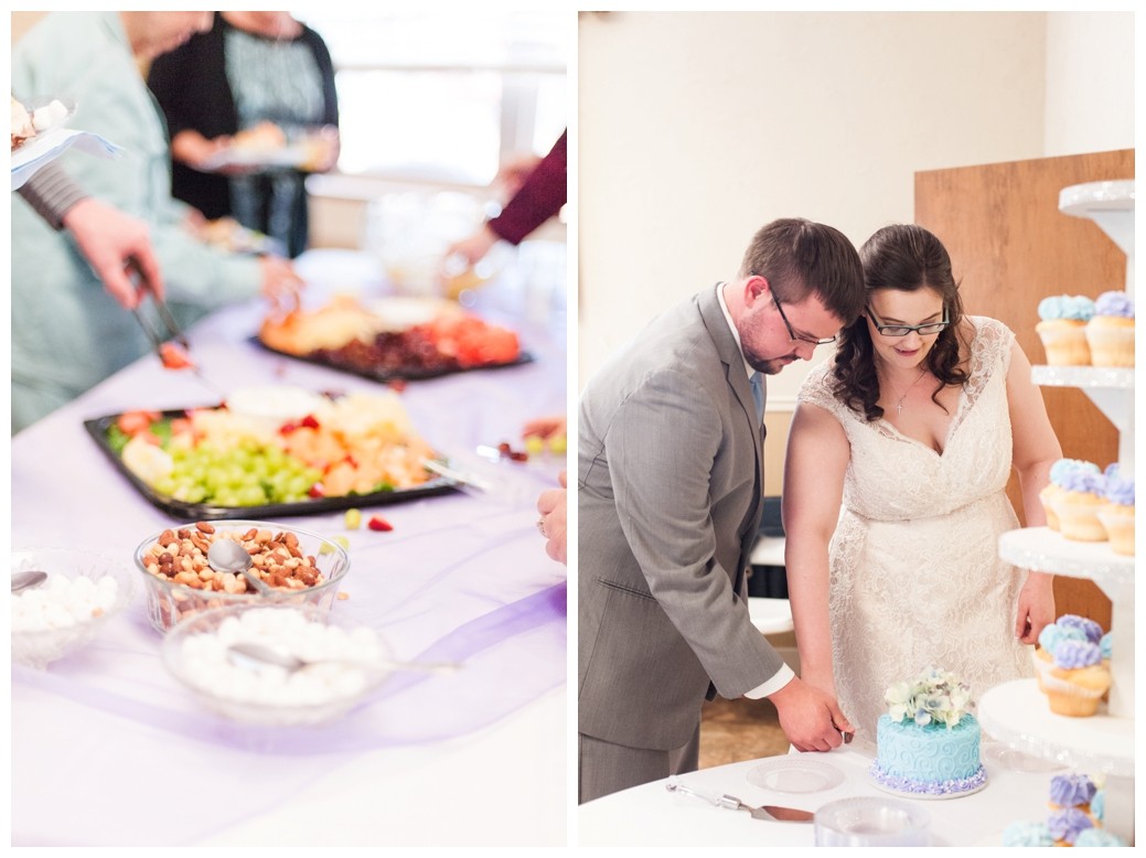 Katie & Randall Wedding food, cut cake