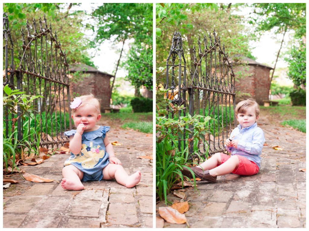 children by iron gate in Vann Garden