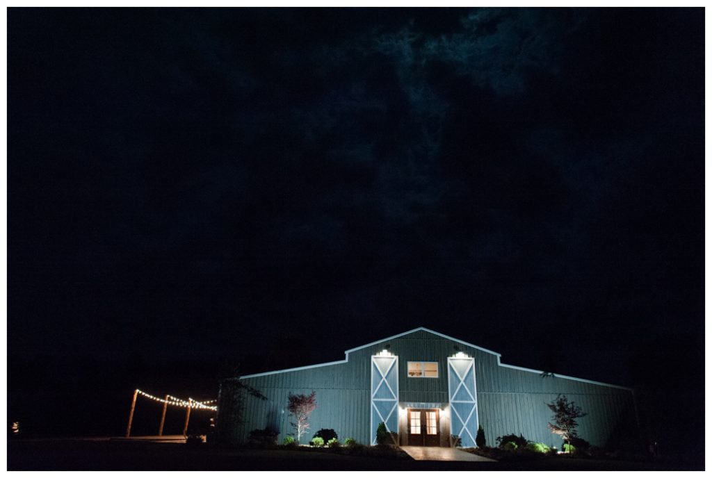 Horseshoe Lake Venue Huron TN barn at night