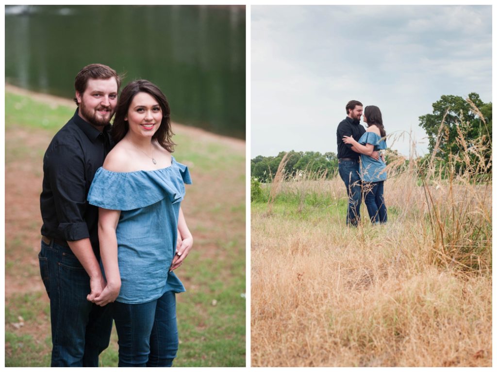 Lauren Jeremy engaged holding hands and in a field