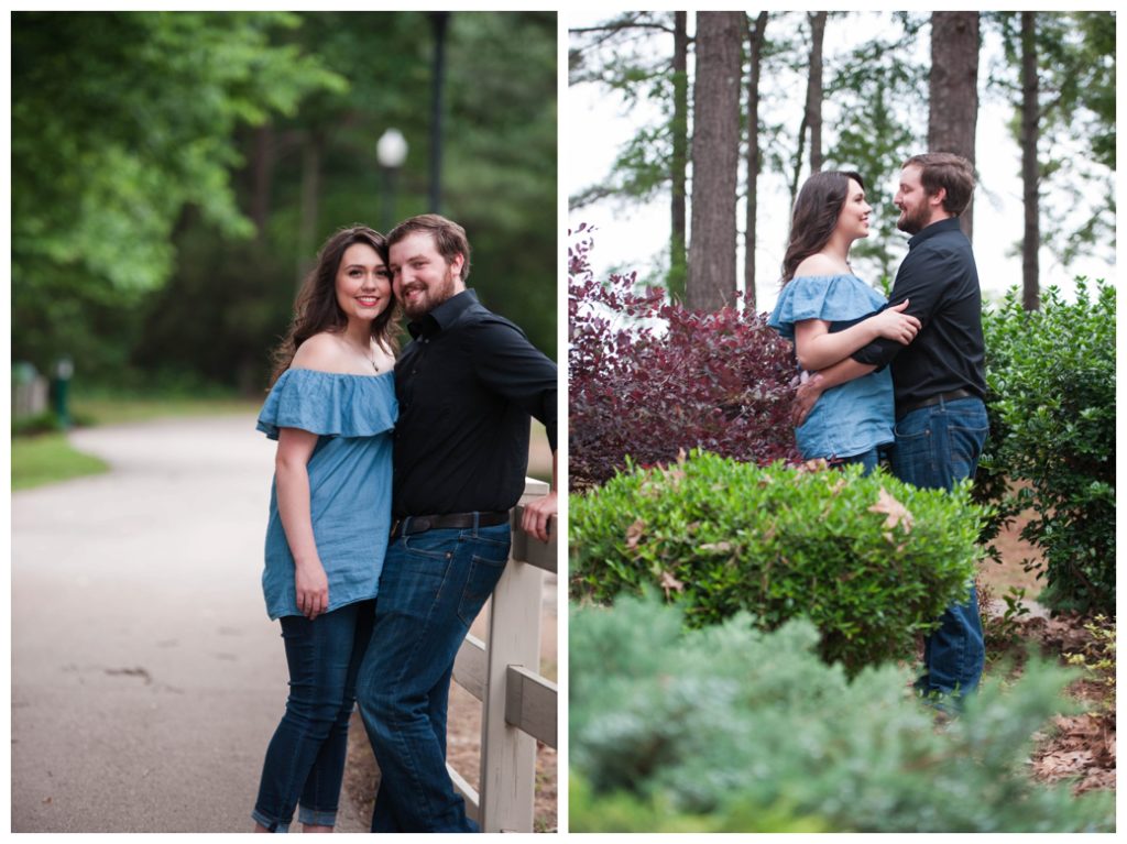 Lauren Jeremy engaged by a fence and laughing