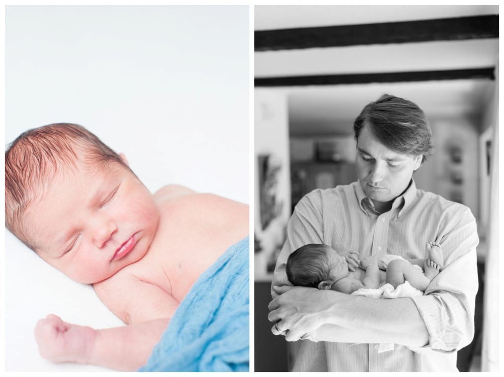 Graham Newborn on blanket and with dad