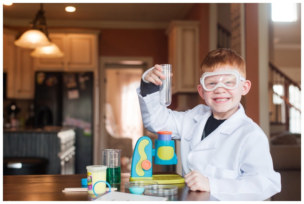 when you grow up boy with goggles and microscope