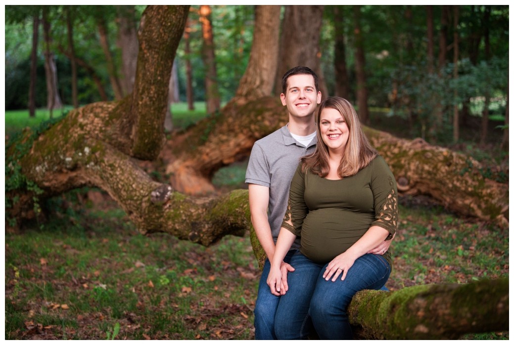 Maternity Family Session couple sitting on tree