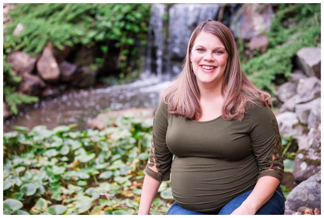 Maternity Family Session pregnant woman by waterfall