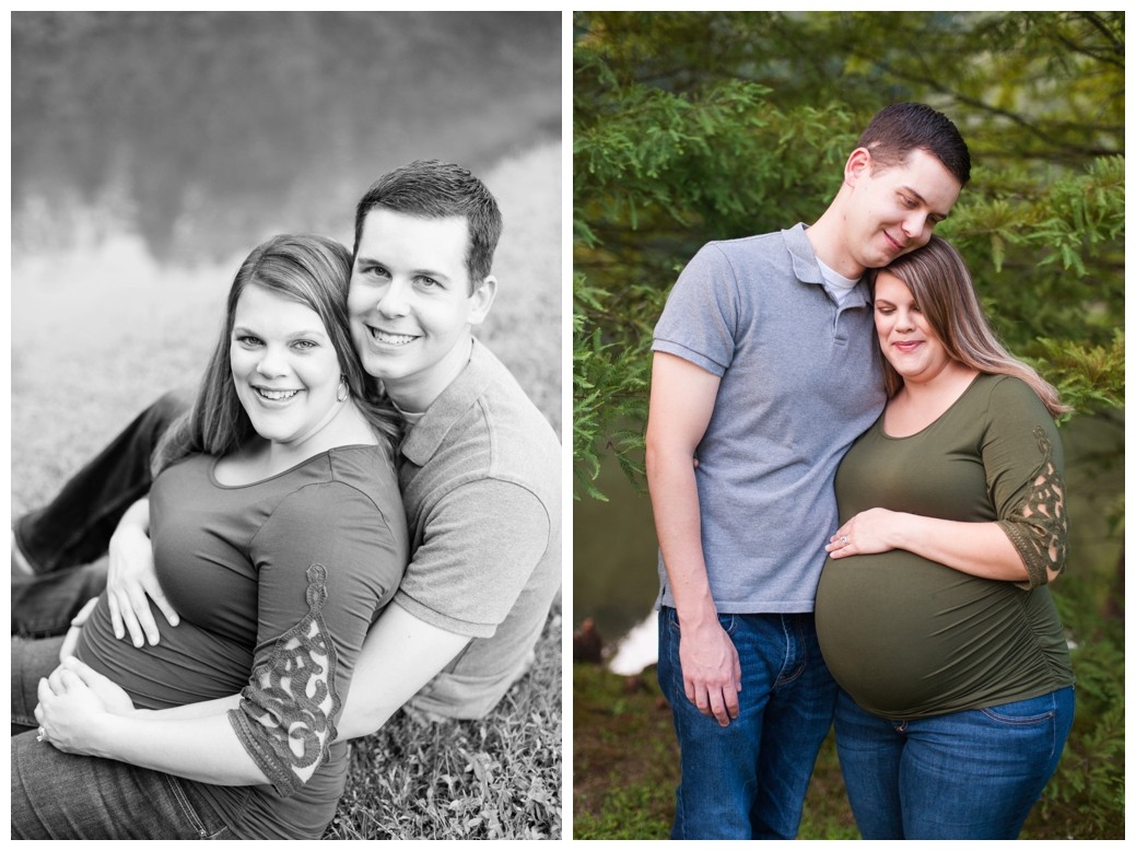 Maternity Family Session expecting couple by pond and by tree