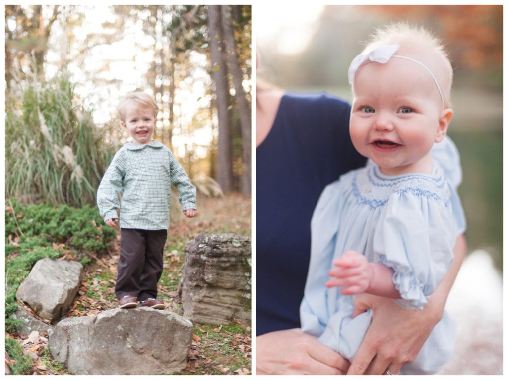 Fall Mini Sessions 2017 baby girl smiling and boy on rock