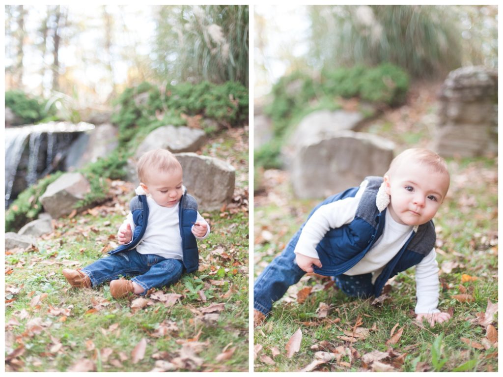 Fall Mini Sessions 2017 baby in vest playing in grass