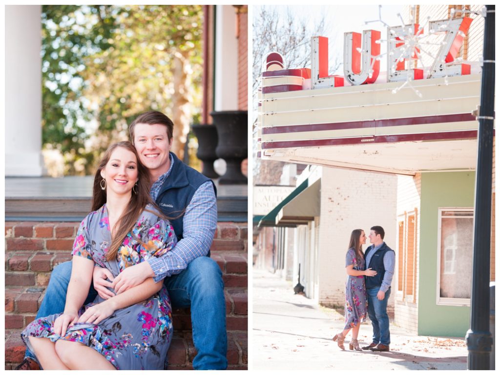 Engagement Session Bolivar TN sitting on step and by theater