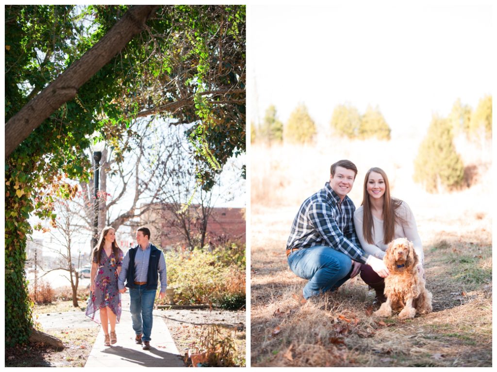 Engagement Session Bolivar TN couple walking and with dog