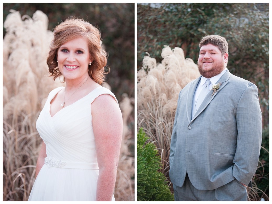 bride and groom by cattails