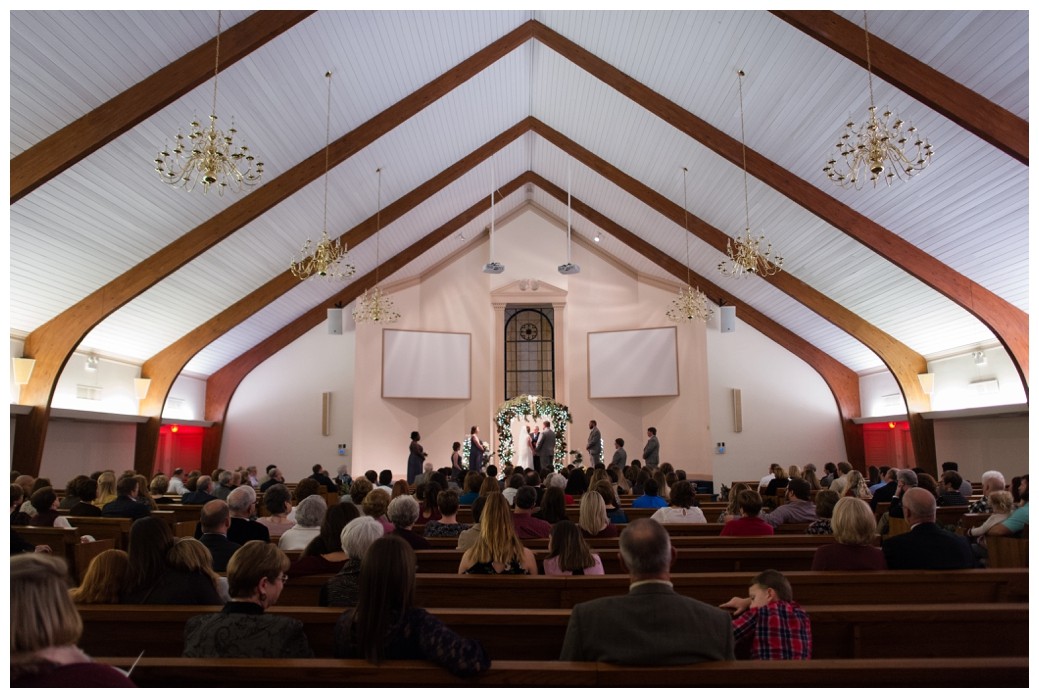 wide shot of sanctuary during a wedding