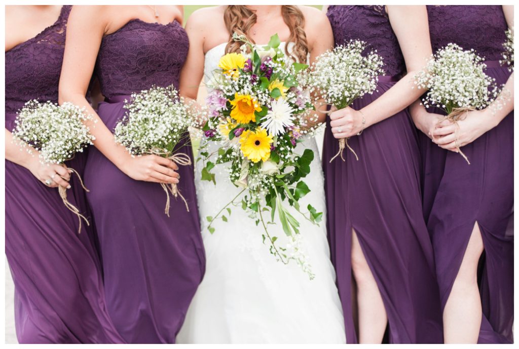 wedding bouquets bride and bridesmaids flowers purple dresses