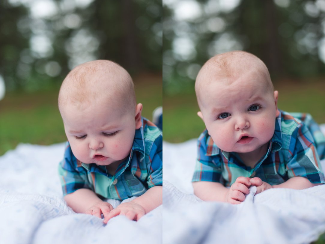 Pine Hill Park portraits Six Month Session pushing up