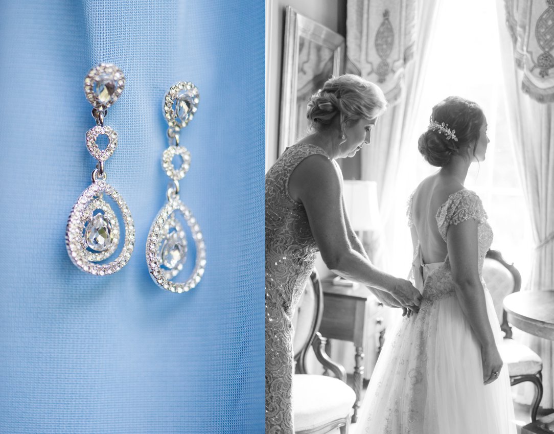 The Columns in Bolivar & Falcon Ridge Farm Wedding Earrings and zipping dress