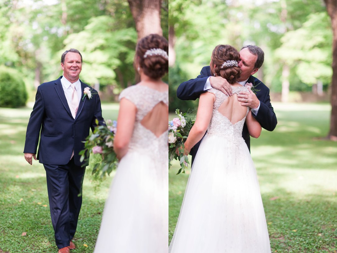 The Columns in Bolivar & Falcon Ridge Farm Wedding first look with dad