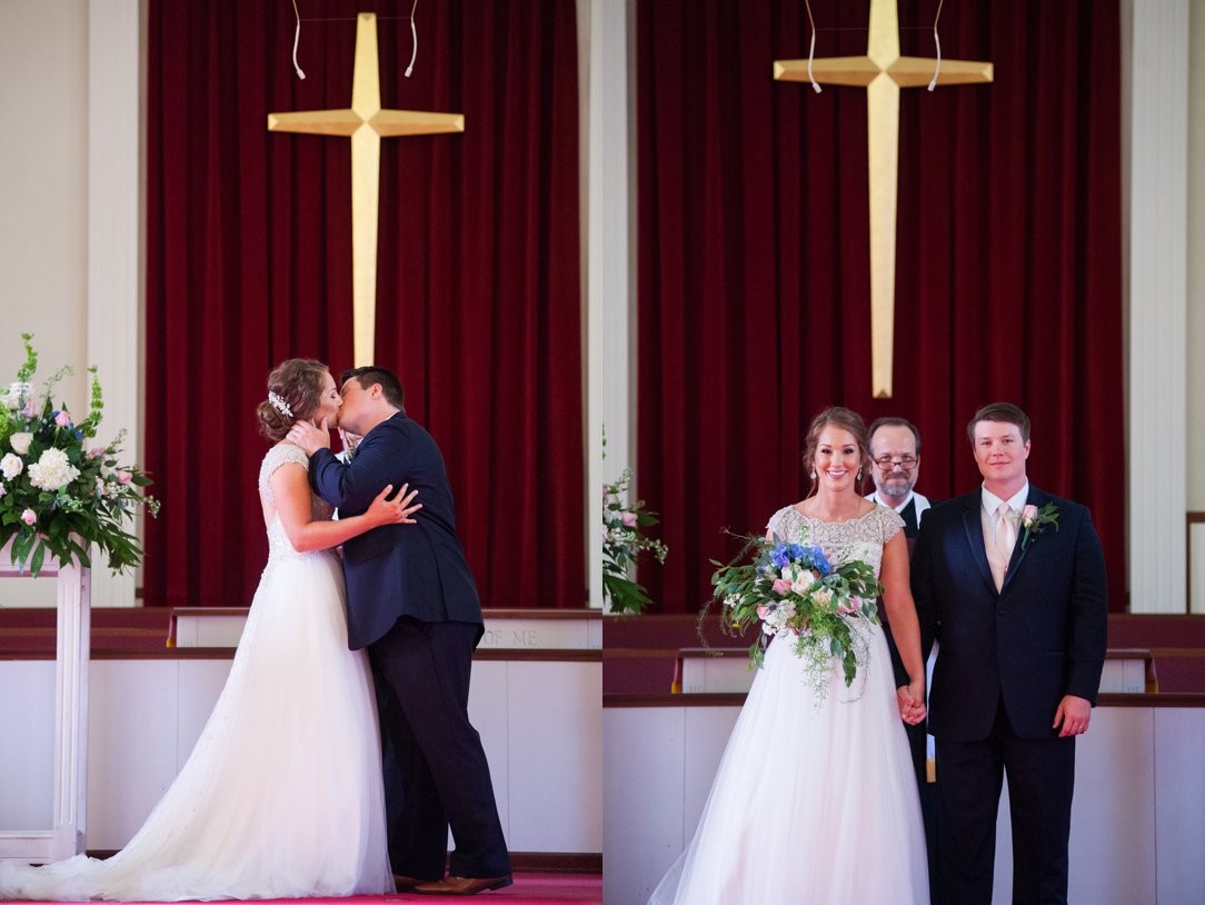 The Columns in Bolivar & Falcon Ridge Farm Wedding first kiss