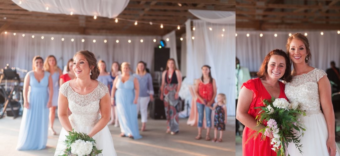 The Columns in Bolivar & Falcon Ridge Farm Wedding throwing bouquet