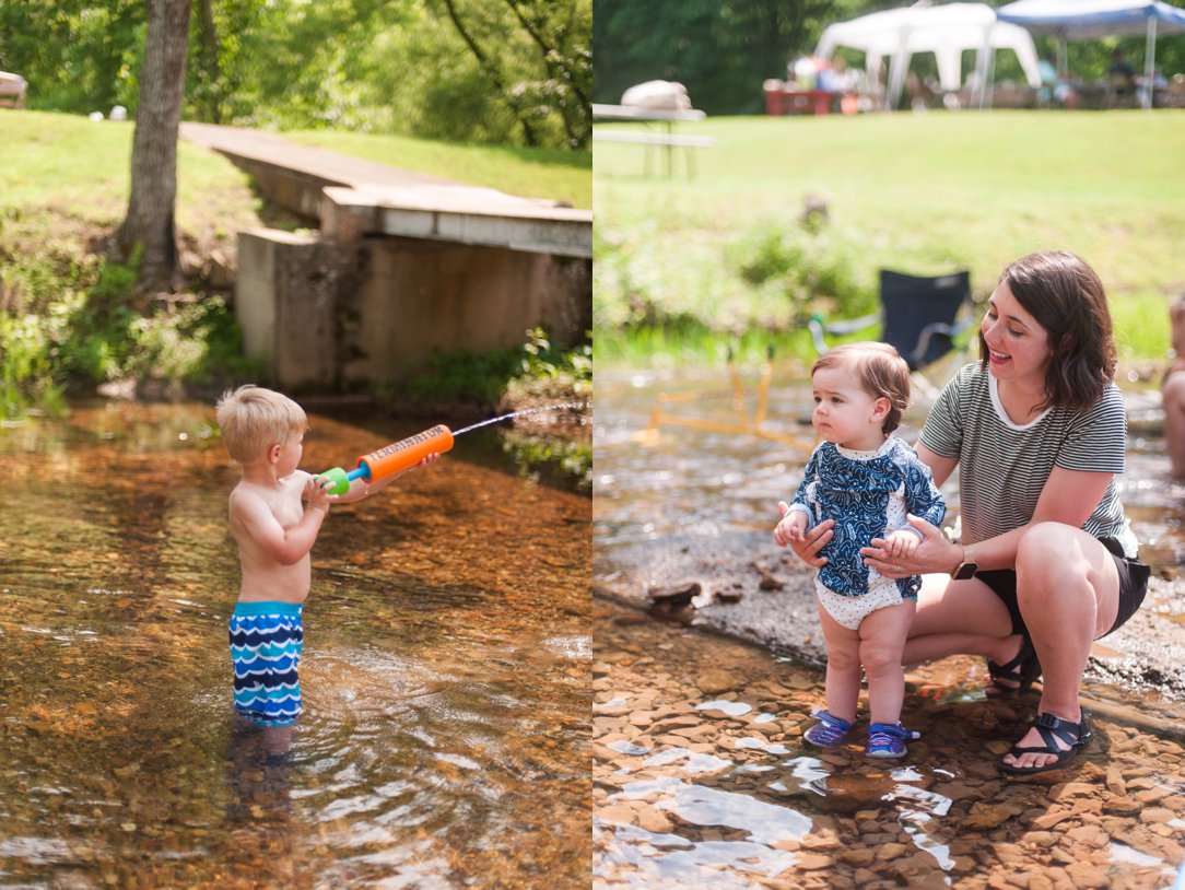 first birthday party playing in creek