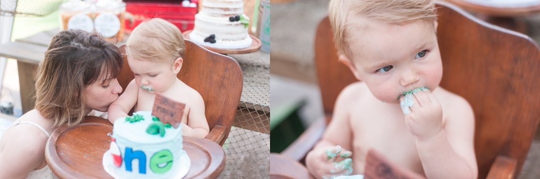 first birthday party eating cake 2