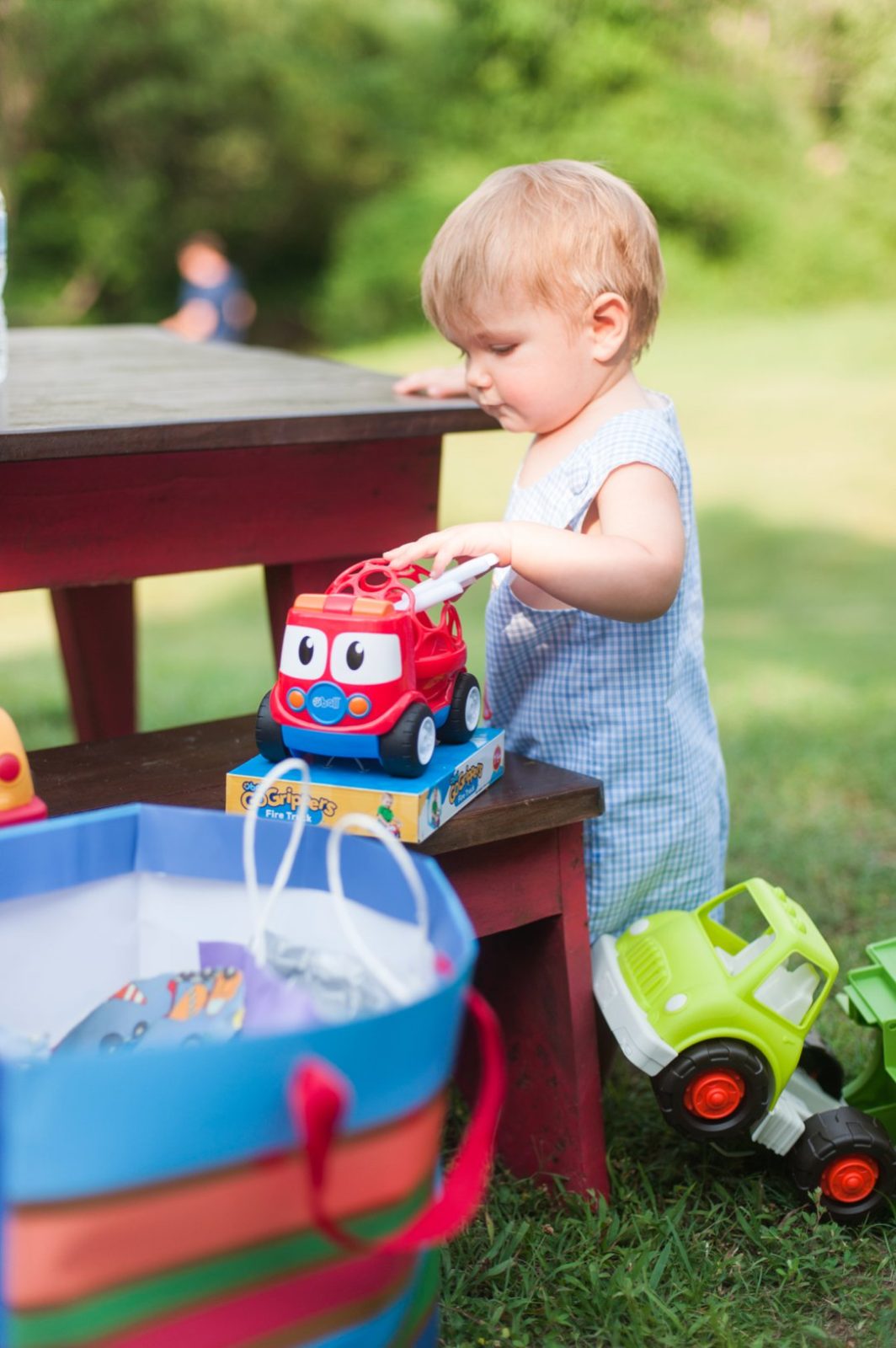 first birthday party playing with truck