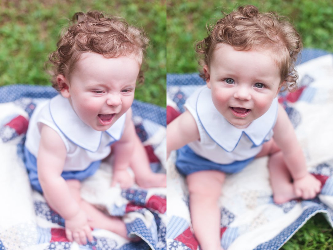 six-month-old portrait little boy on blanket