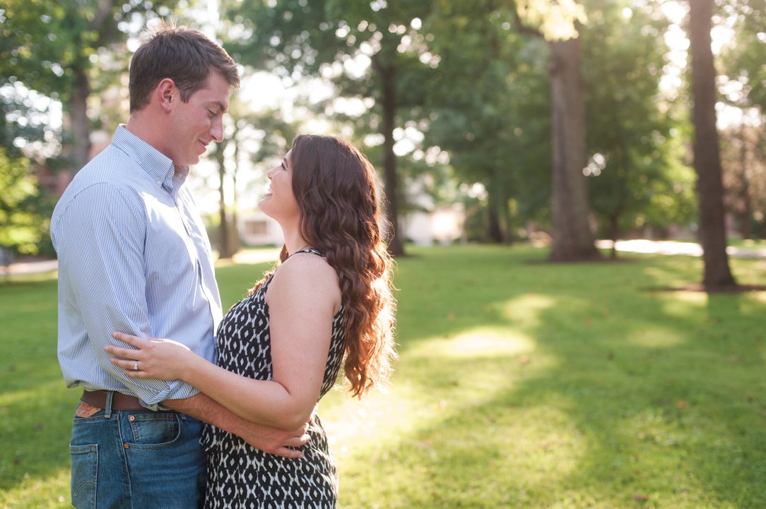 First Presbyterian Jackson engagement couple smiling at each other