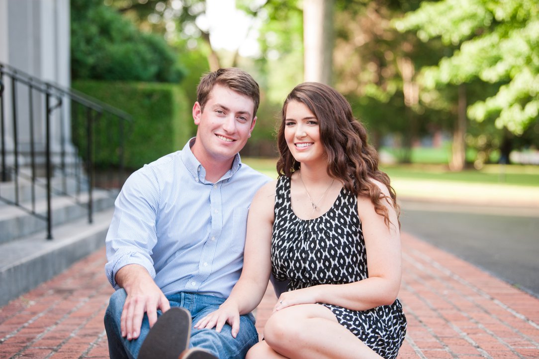 First Presbyterian Jackson engagement couple sitting on brick