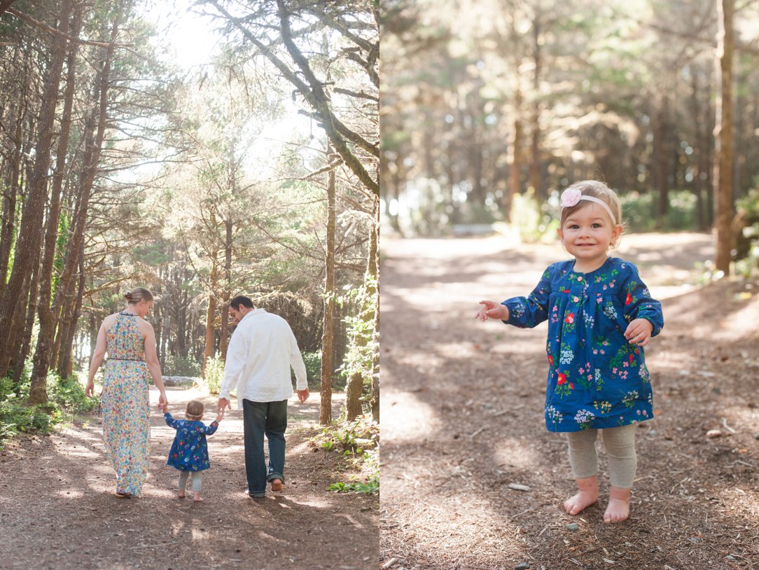 Oregon Coast Session parents walking with baby