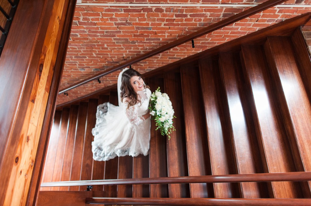 The colonial tea room bride on staircase