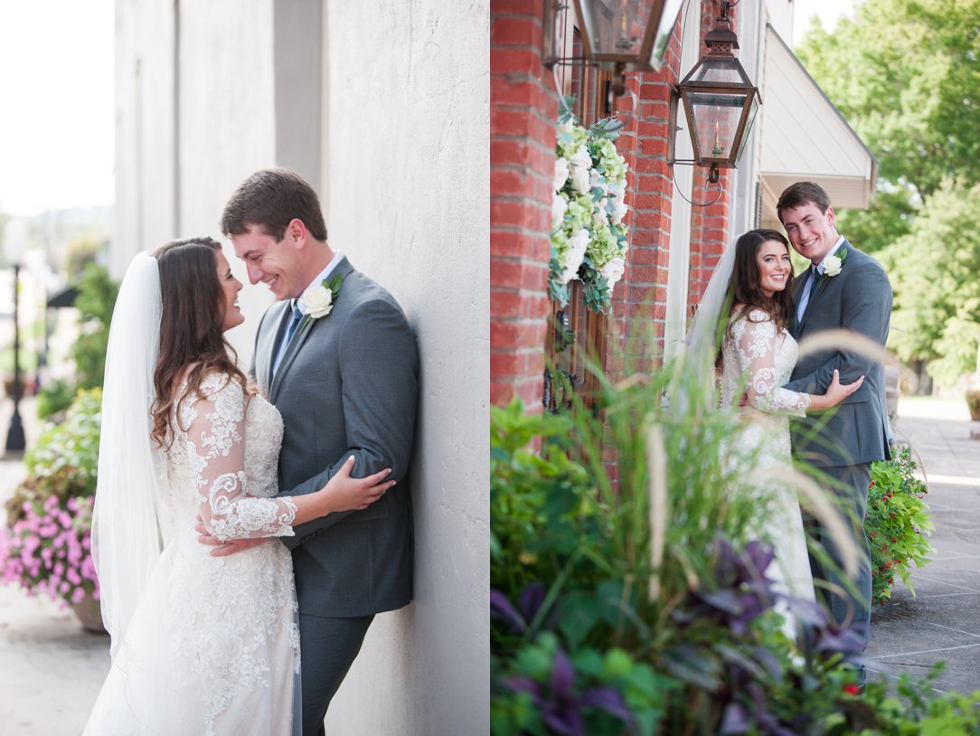 The colonial tea room bride and groom outside