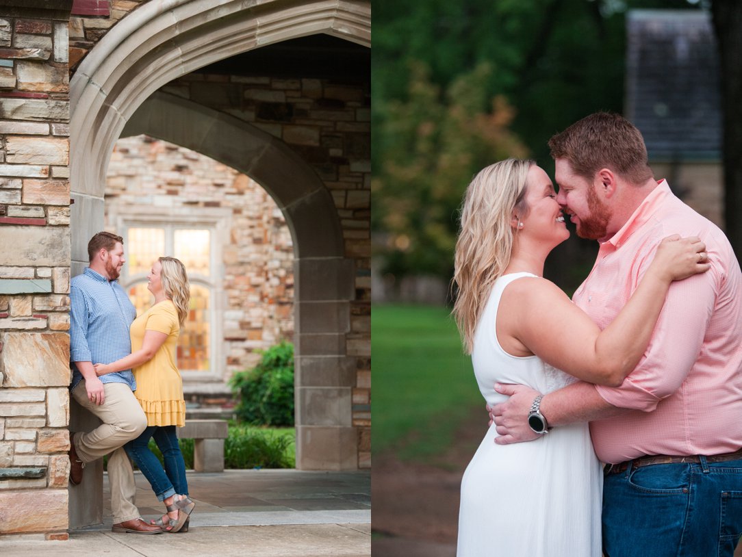 Rhodes College Engagement under arch and in front of tree