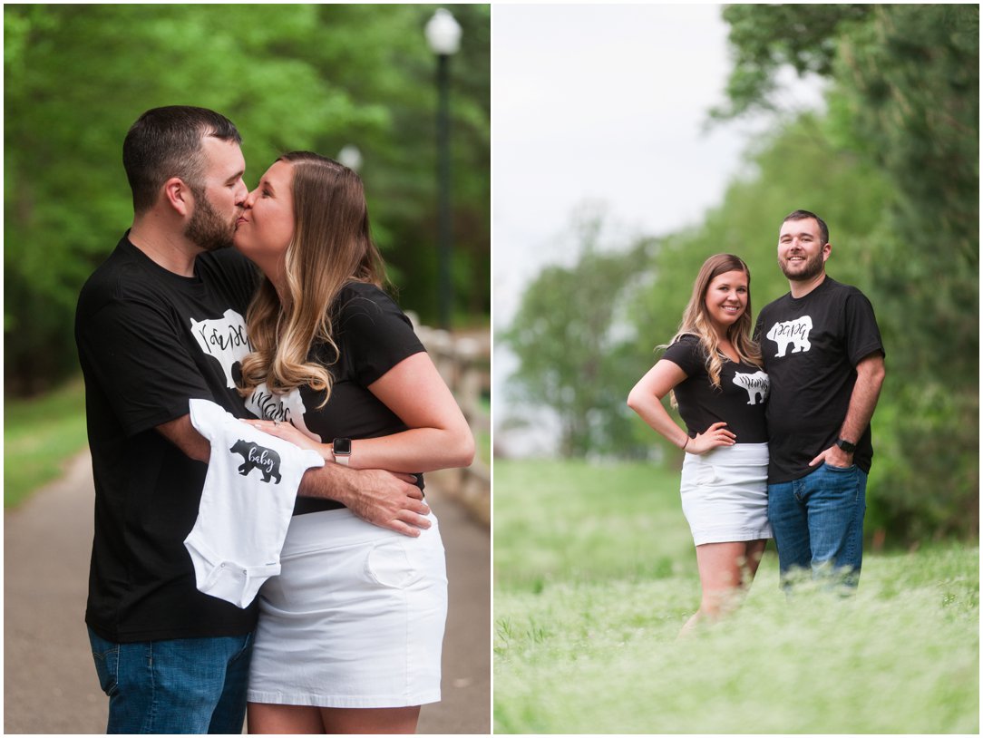 baby announcement couple kissing