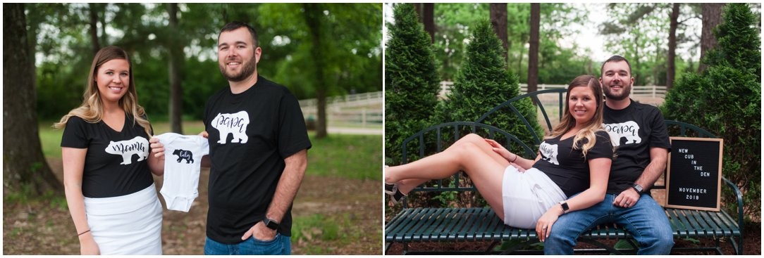 baby announcement sitting on bench