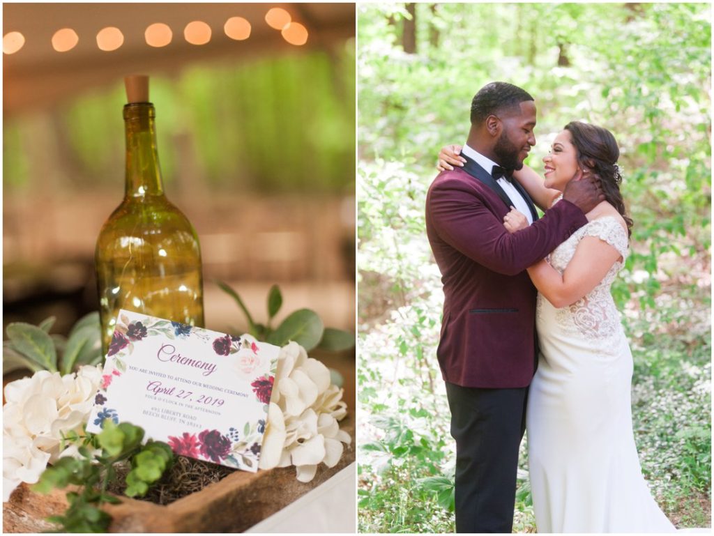 Outdoor Spring Wedding decor and bride and groom