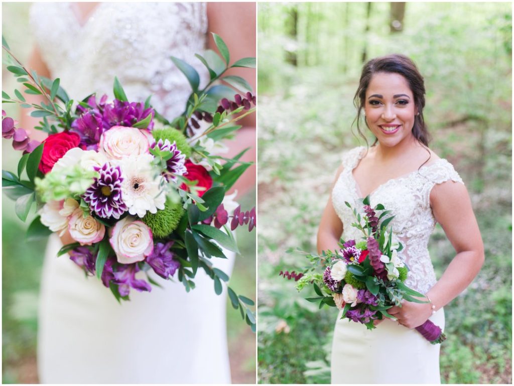 Outdoor Spring Wedding bouquet and bride