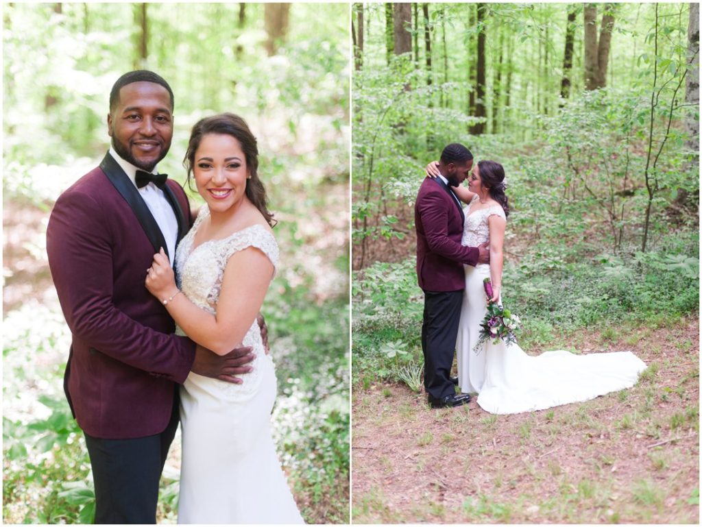 Outdoor Spring Wedding bride and groom looking at each other