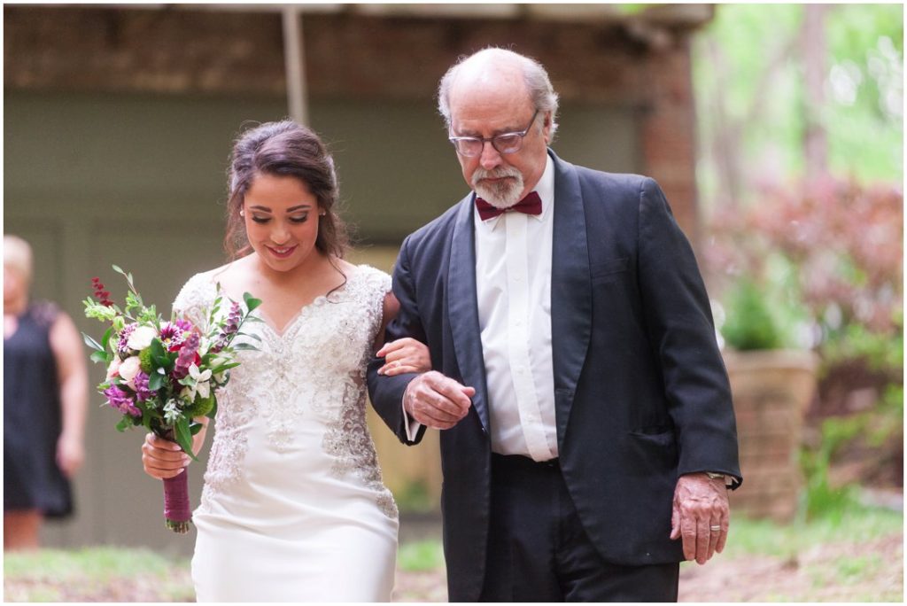 Outdoor Spring Wedding bride and father entering