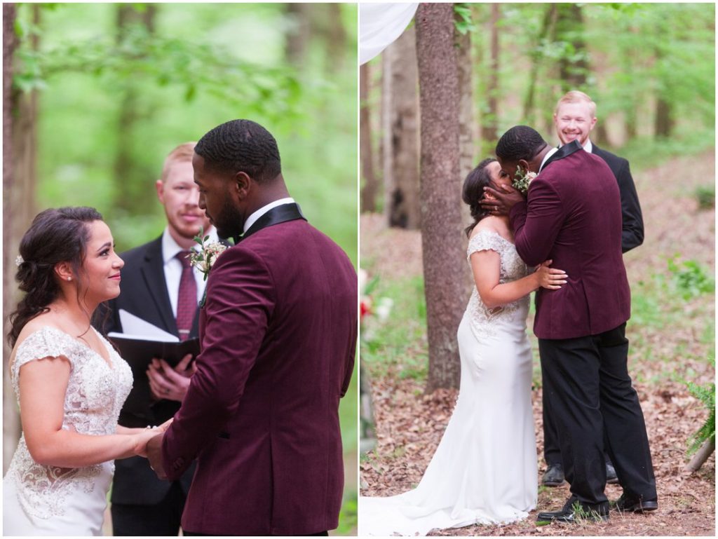 Outdoor Spring Wedding first kiss