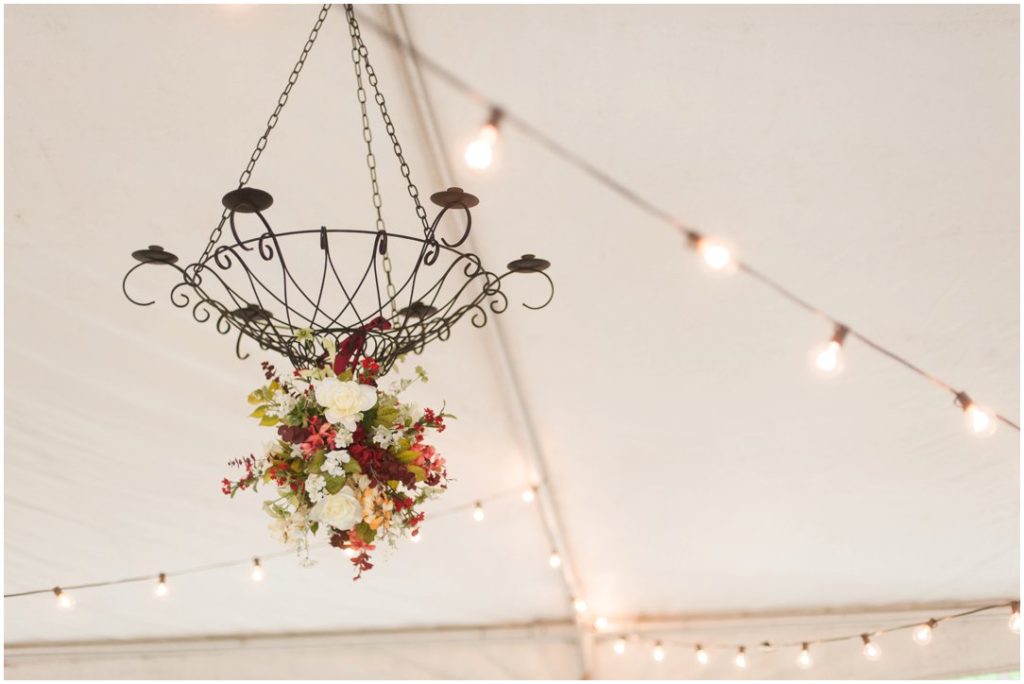 Outdoor Spring Wedding reception chandelier