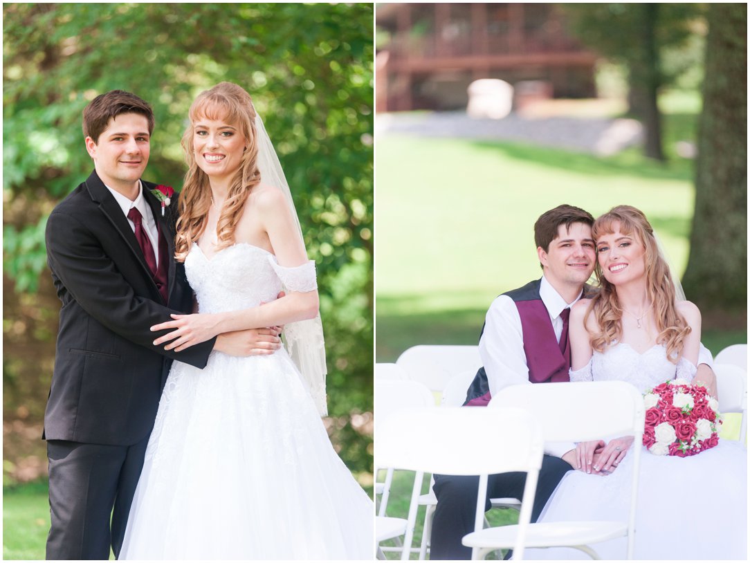 Summer lakeside Wedding couple sitting and standing