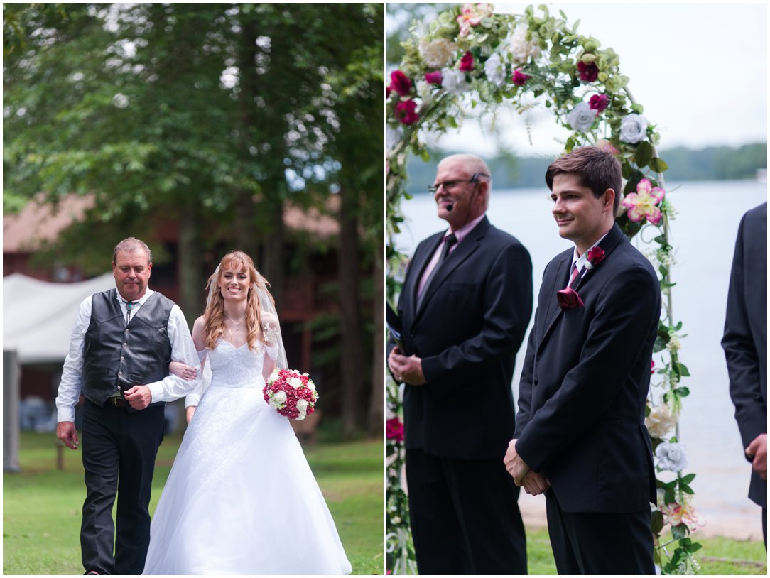 Summer lakeside Wedding bride coming in