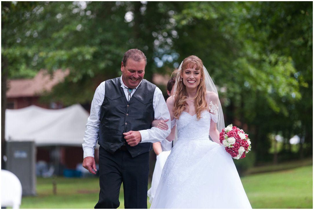 Summer lakeside Wedding bride and father