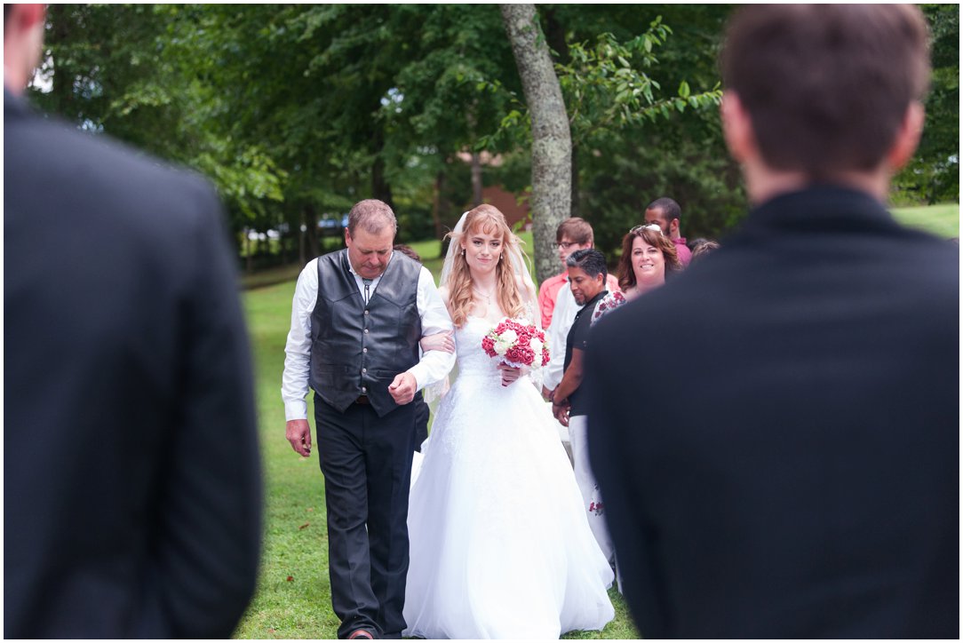 Summer lakeside Wedding bride arriving