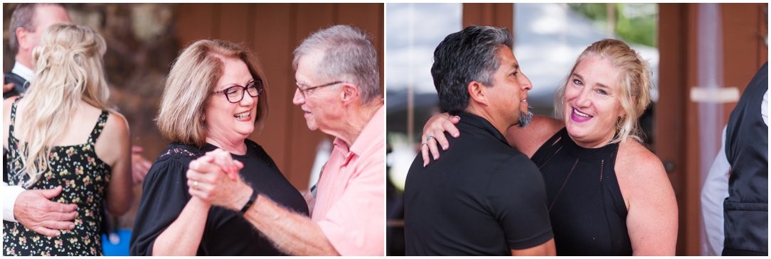 Summer lakeside Wedding couples laughing dancing