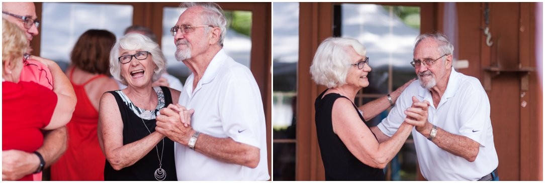 Summer lakeside Wedding grandparents laughing