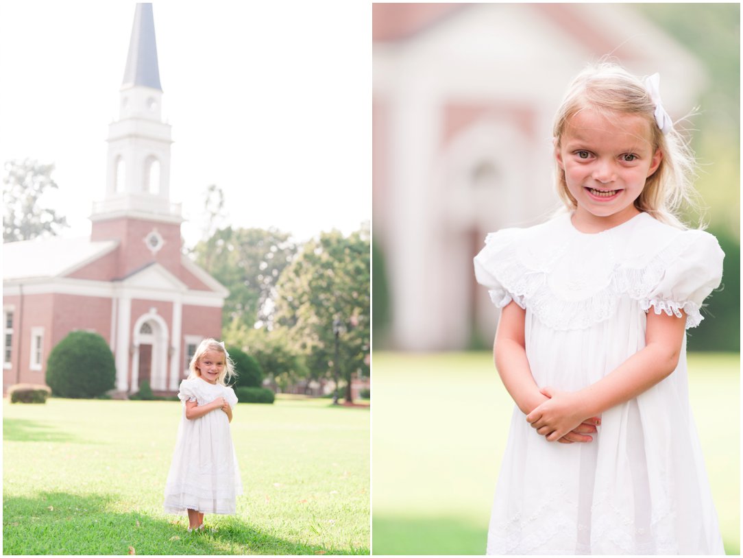 kid portrait close up and in front of chapel